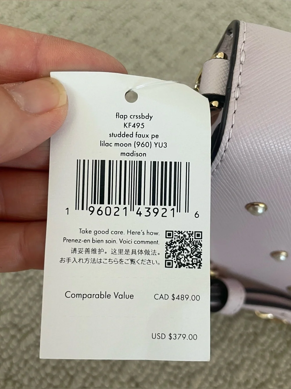 NWT Kate Spade Madison faux pearl lilac crossbody